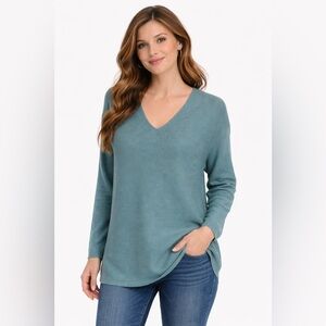 Ella Moss V-Neck Sweater | Ribbed Knit Long Sleeve Pullover